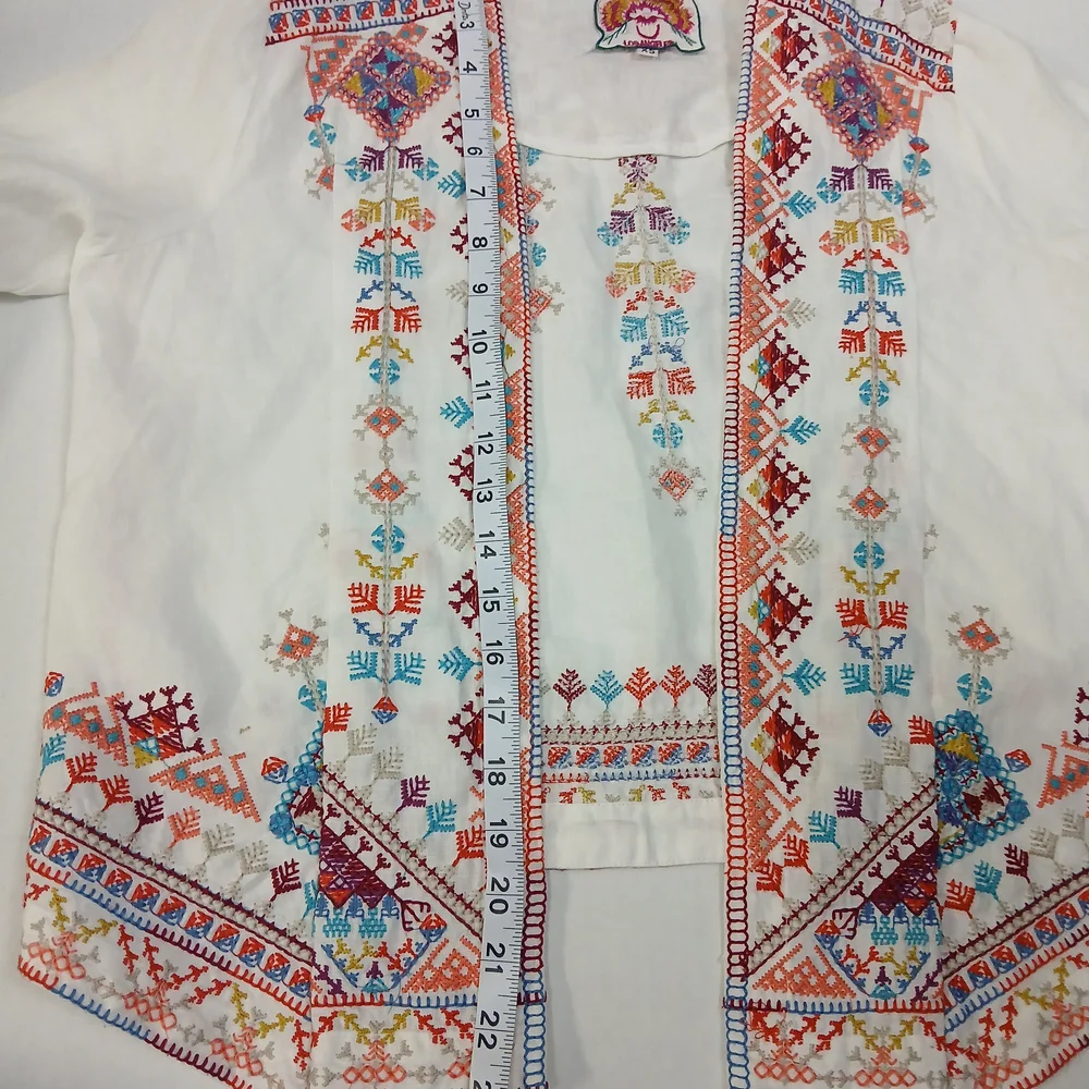 Johnny Was Velsia Embroidered Linen Bolero XS White Boho Jacket - Picture 5 of 6